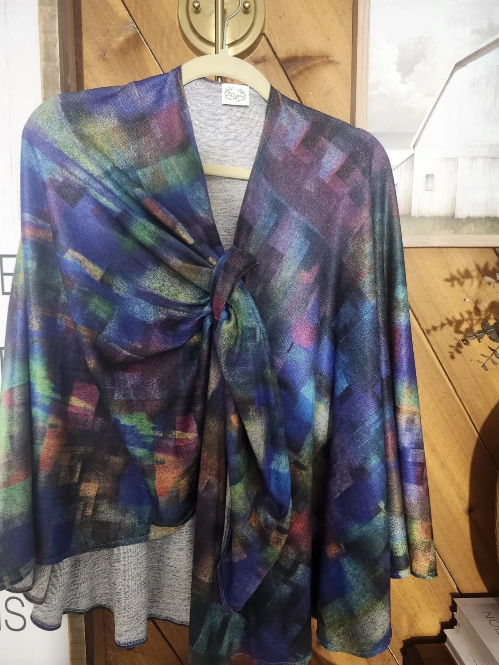 Et' Lois USA Abstract Kimono Wrap Artwear Boho Layer OS Shawl